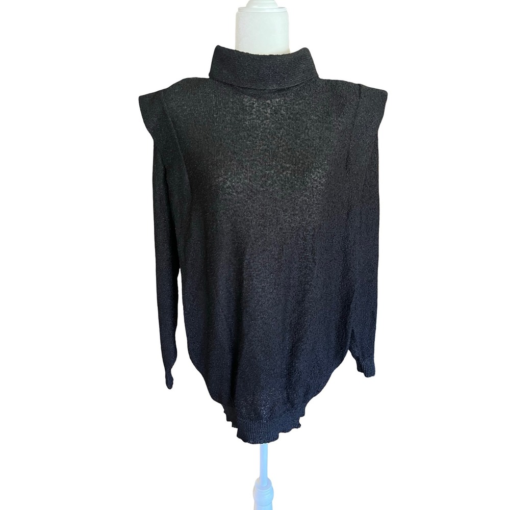 VTG Maura & Mei x Mary Sui Black Knit Turtleneck Textured Nubby Sweater Tunic